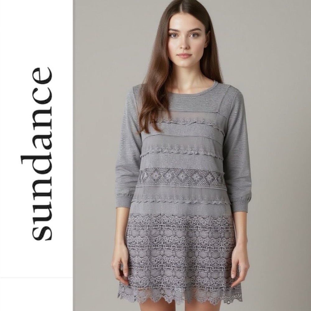 SUNDANCE Gray Crochet Lace Tunic/Sweater Dress